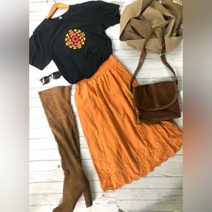 Set! CBC graphic tee and Uniqlo cotton skirt